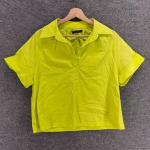 Deluc Blouse Women S Small Yellow Collared Short Sleeve Cotton Button Casual